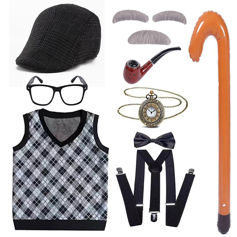 Children's Grandpa Vest Clothing School Day Old Beard Cos Wig