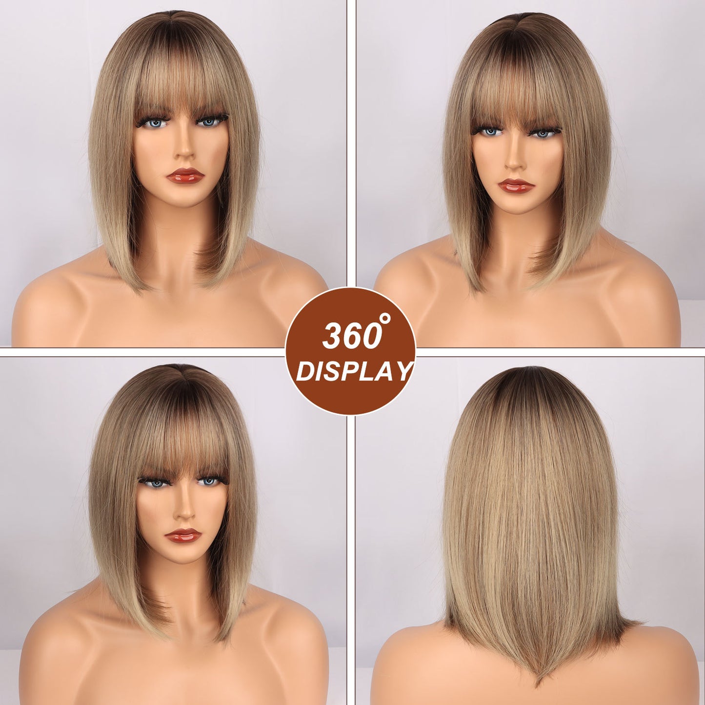 Women's Fashion Black Chemical Fiber Head Cover Wig Short Straight Hair