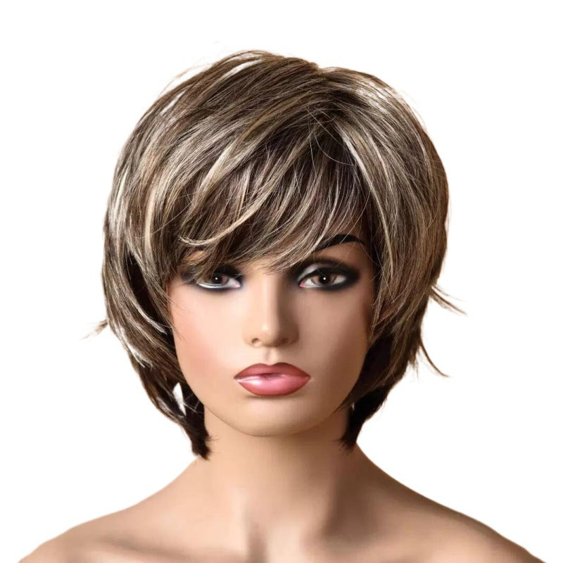 Women's Best-selling Fashion Mixed Color Air Bangs Wig Short Straight Hair