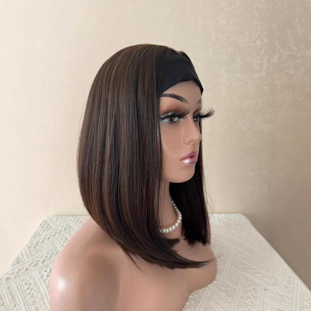 Women's Inner Buckle Hairpiece With Brown Black Wig Short Straight Hair