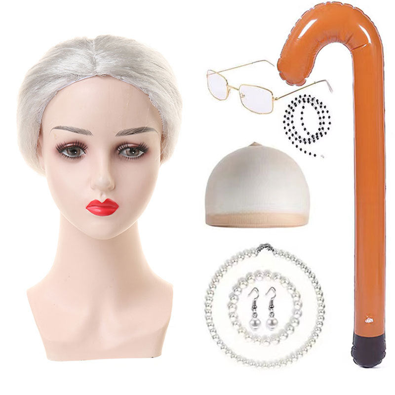 Halloween Old Lady Festival Short Hair Curly Cos Wig