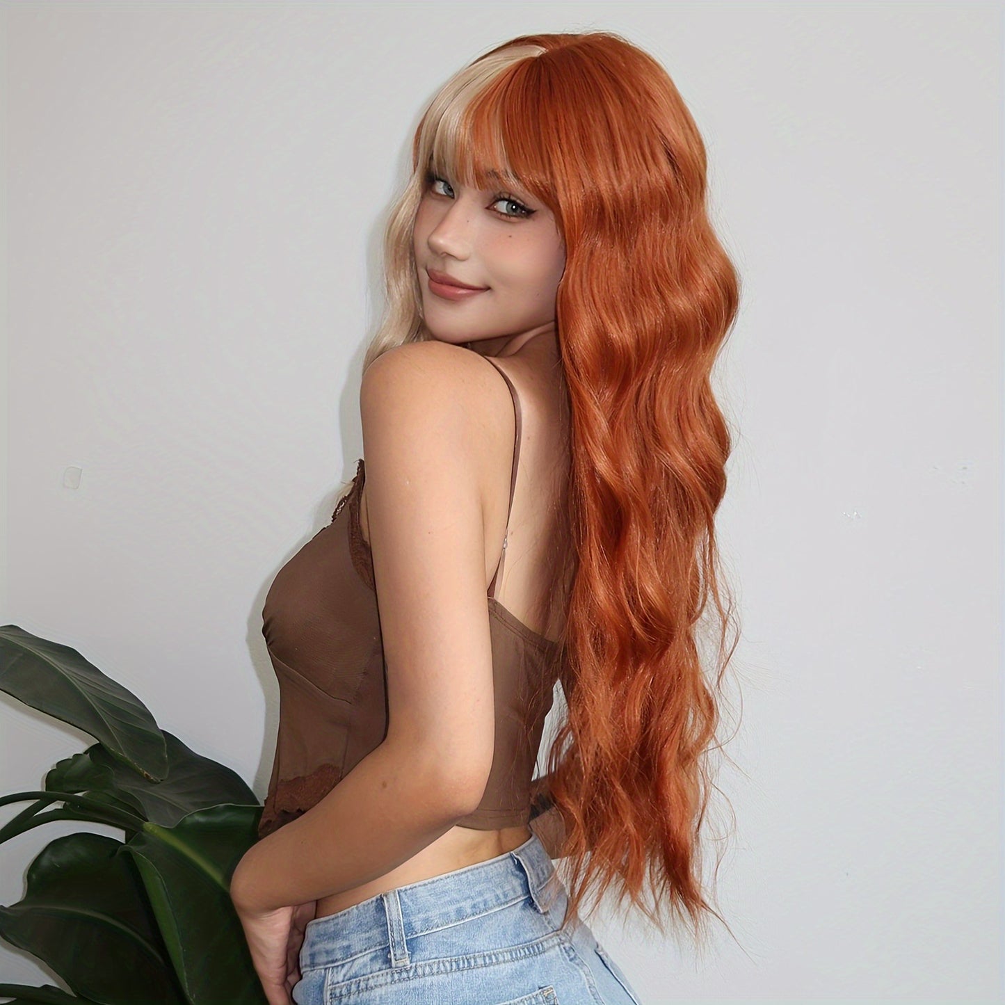 Female Gradient Dyed Water Ripple Curly Hair Fluffy Wig Long Curls
