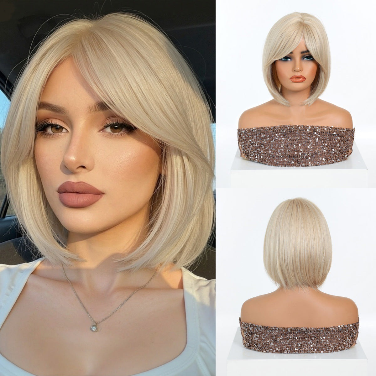 Brown Natural Fluffy Improving Face Feature Wig Short Straight Hair