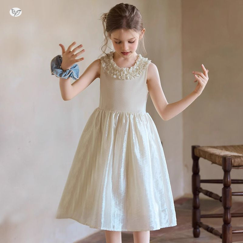 Children's Summer Wooden Ear Glossy Princess Gown Cool Children's Dress