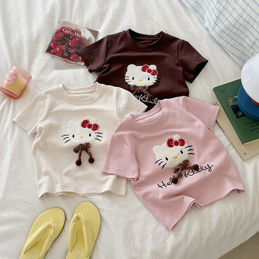 Summer Comfortable Fine Cotton Double-sided Short Sleeve Ten Thousand Needle Children's T-shirt