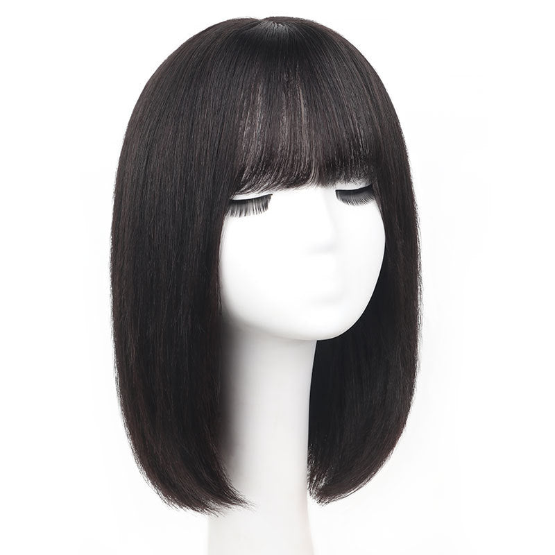 Women's Style Full Human Wave Younger Fashion Medium Long Top Head Real Hair Wig