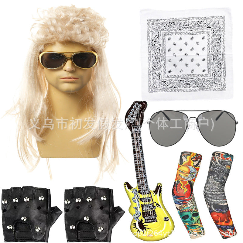 Men's Vintage Party Dress Up Rock Long Cos Wig