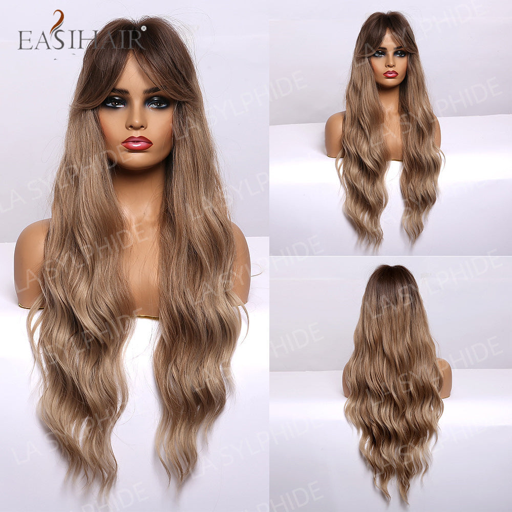 Female Dark Brown Dyed Light Bangs Curly Hair Mechanism Head Wig Long Curls