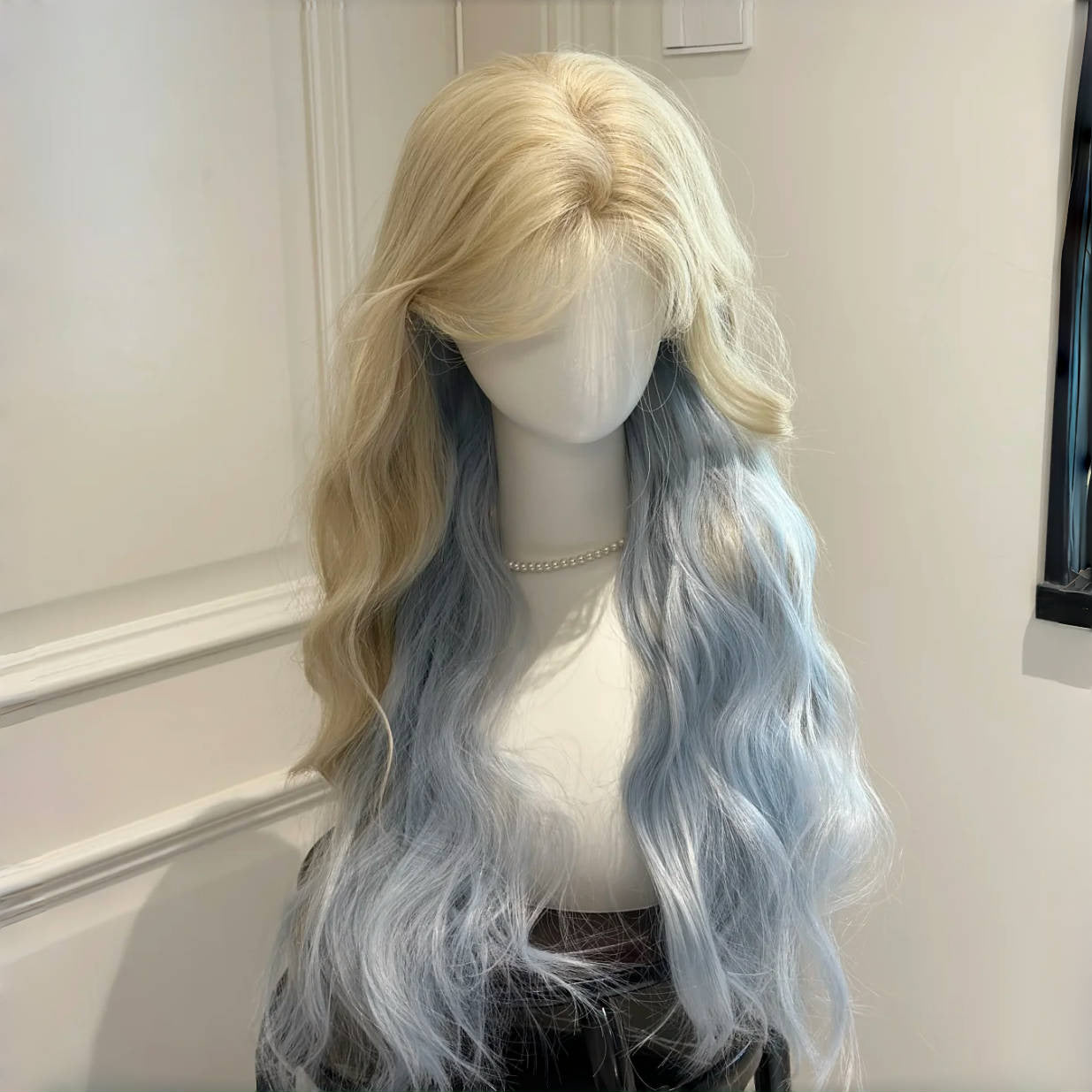 Curly Hair Blue Gradient Goddess Big Wave Style Temperament Full Wig Long Curls