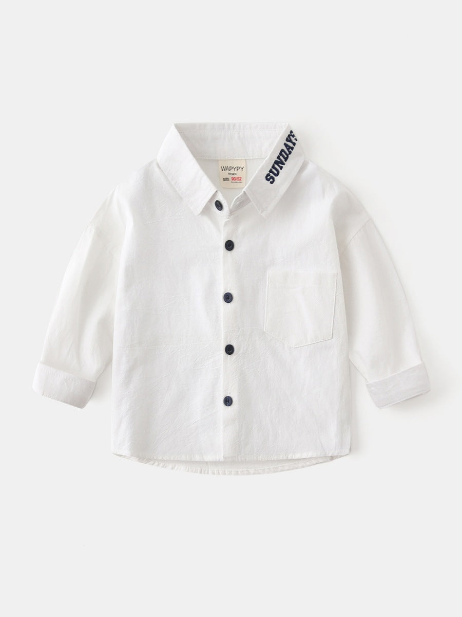 Children's Style Solid Color Wide Shoulder Embroidered Children's Shirt