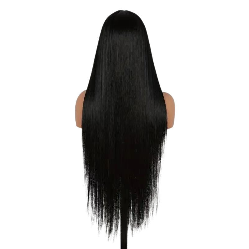 Casual Front Lace Human Hair Headgear Long Straight Wig