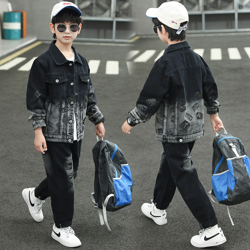 Children's Big Denim Two-piece Handsome Trendy Spring Children's Suit