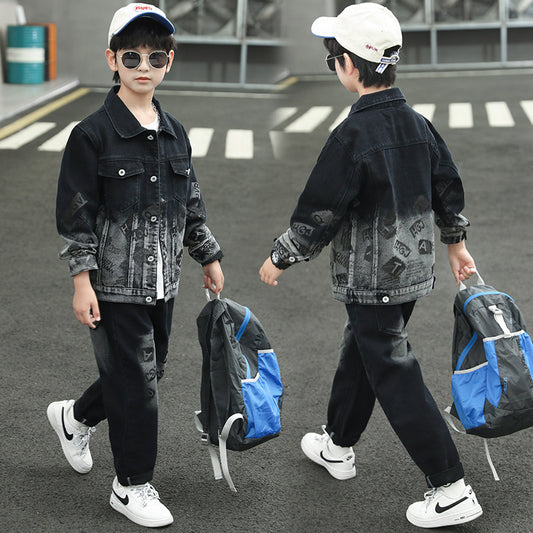 Children's Big Denim Two-piece Handsome Trendy Spring Children's Suit