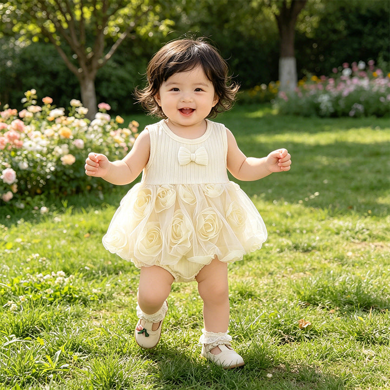 Children's Clothing Jumpsuit Sweet Cute Flower Lace Princess Style Triangle Jumpsuit, Climbing Suit