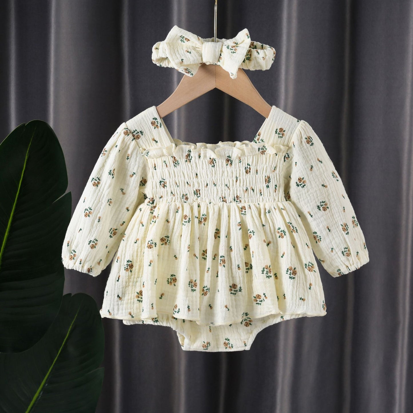 Spring Long Sleeve Princess Floral Bloomer With Skirt Jumpsuit, Climbing Suit