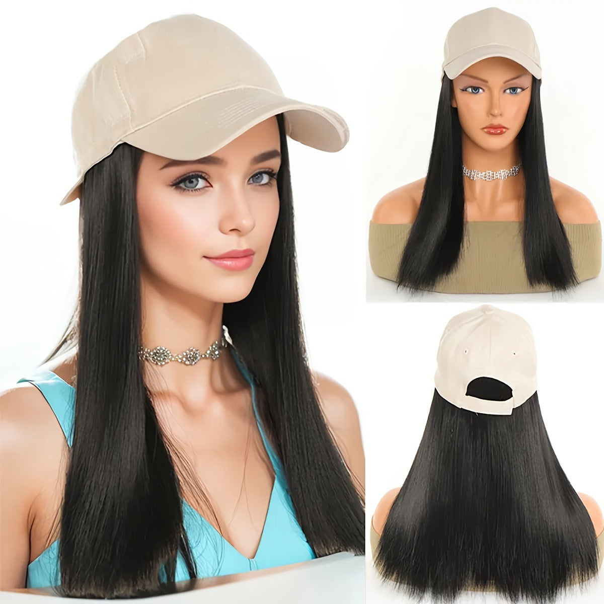 One Female Hair Fashion Peaked Cap Long Straight Wig