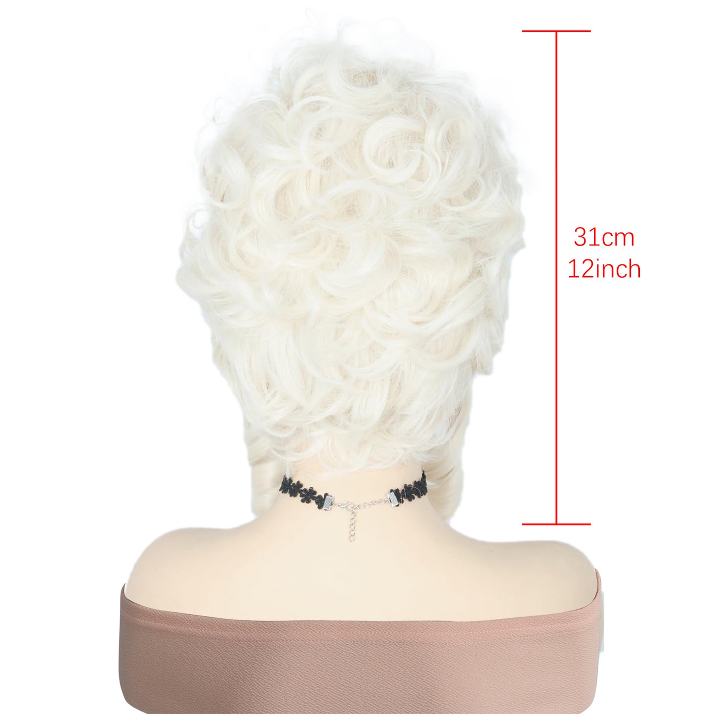 Queen Pure White High Skull Top Wool Curly Cos Wig