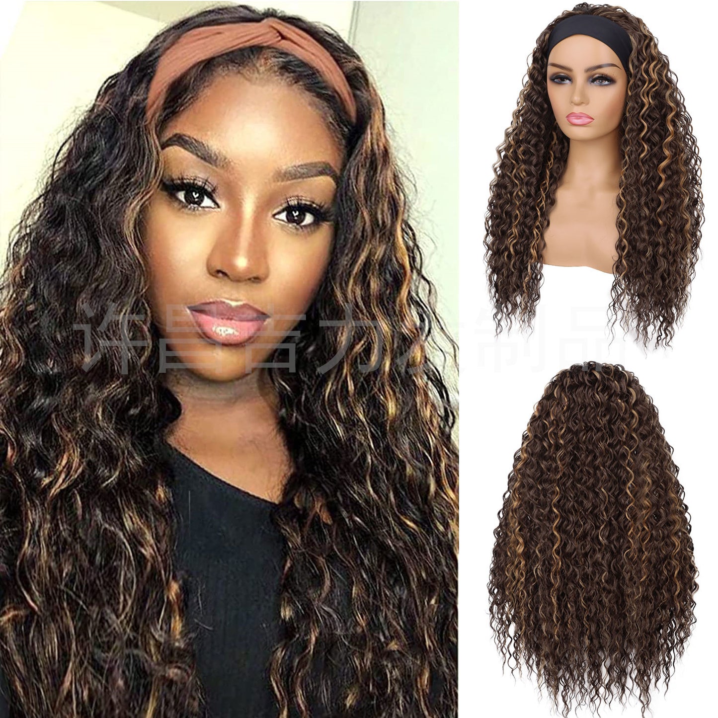 Hair Band Color Curly African Small Turban Head Wig Long Curls