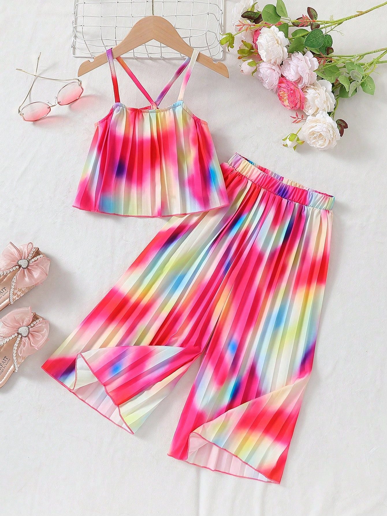 Summer Sweet Fresh Sling Pleated Pants Children's Suit