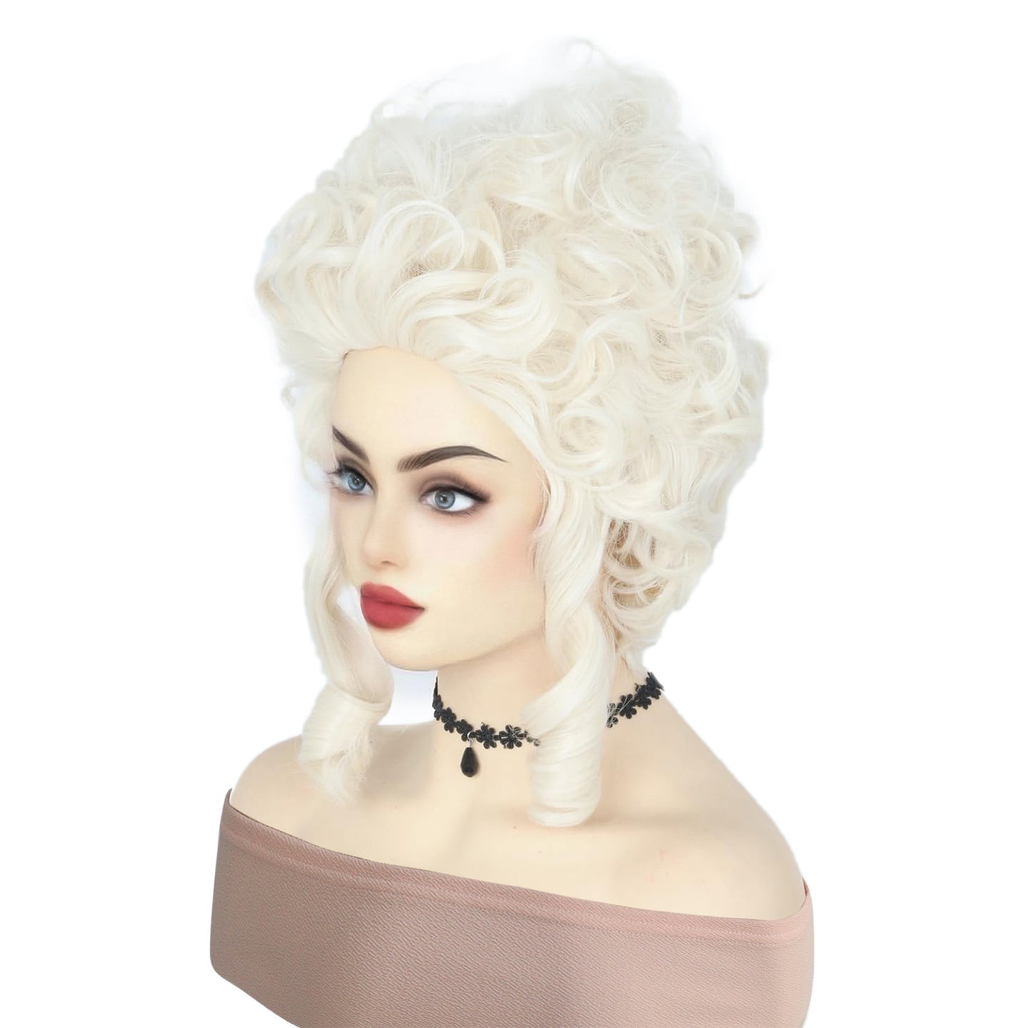 Queen Pure White High Skull Top Wool Curly Cos Wig