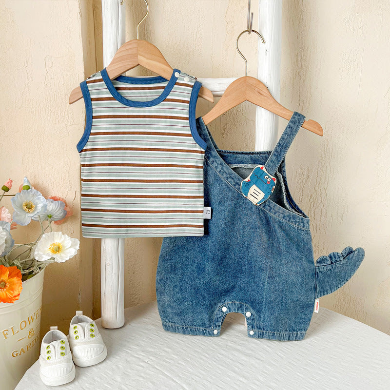 Cartoon Dinosaur Denim Male Female Outing Children's Suit
