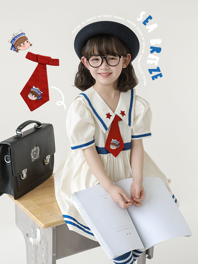 Summer Sea Patrol Dreamers Contrast Color Braid Navy Blue White Children's Dress