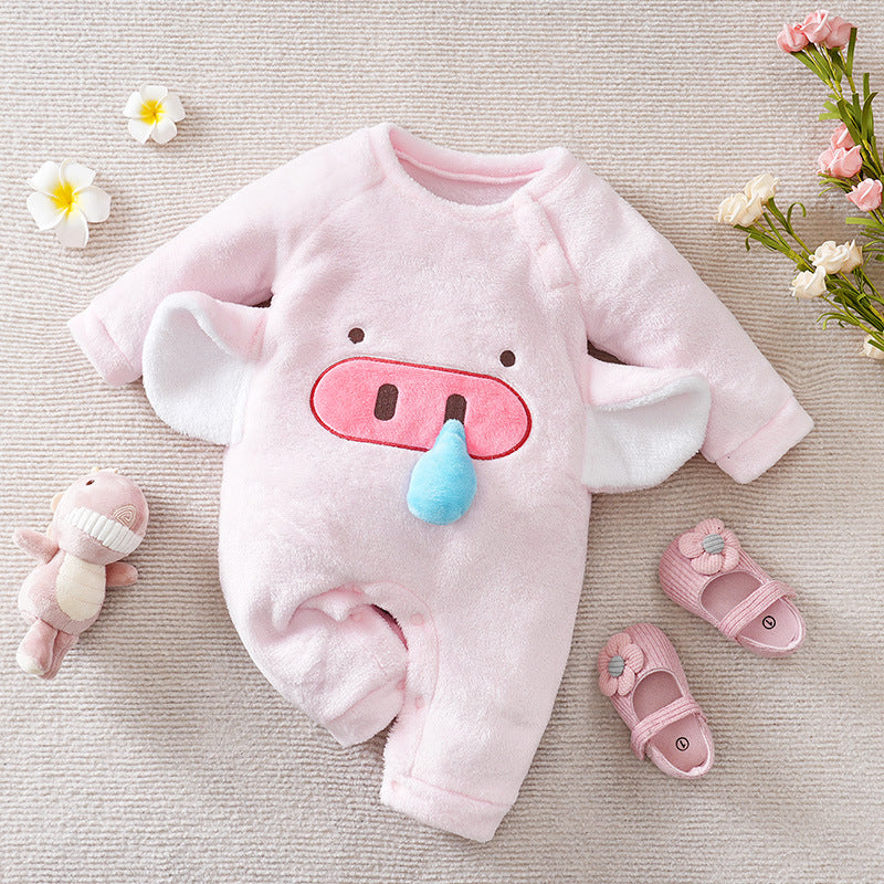 Winter Flannel Jumpsuit Cartoon Fleece-lined Going Out Jumpsuit, Climbing Suit