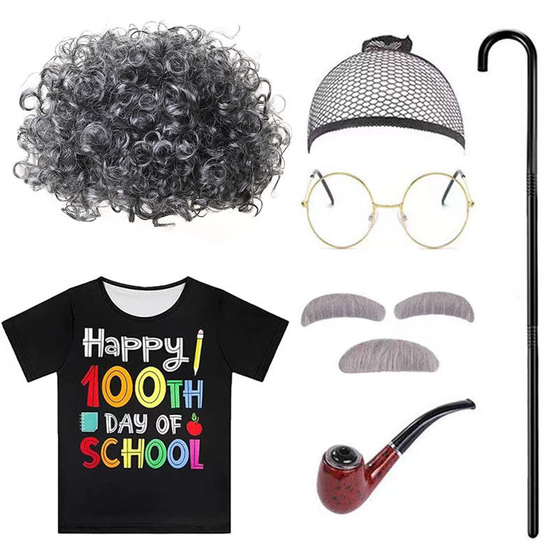 Cool Graceful Grandpa School Clothing Set Cos Wig