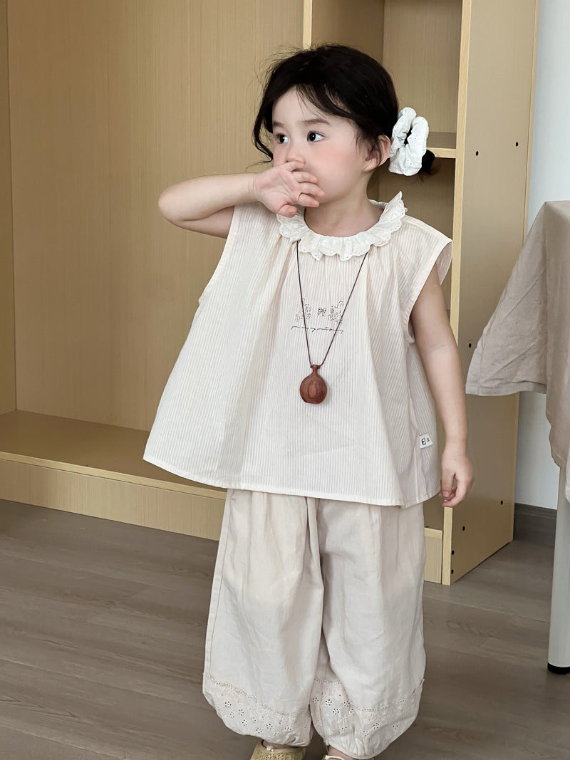 Children's Wheat Summer Korean Style Comfortable Ramie Lace Anti Mosquito Loose Children's Pants