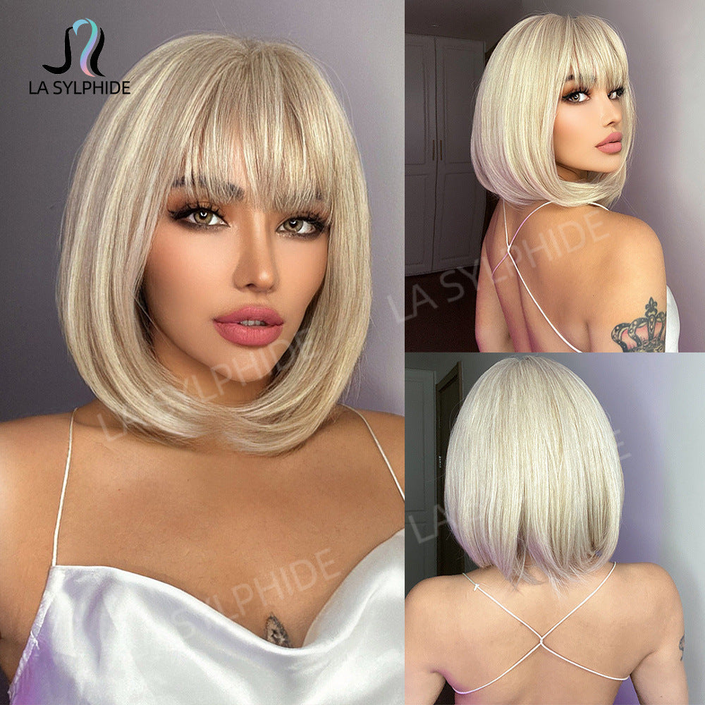Women's Fashion Short Golden Style Natural Simulation Real Hair Wig