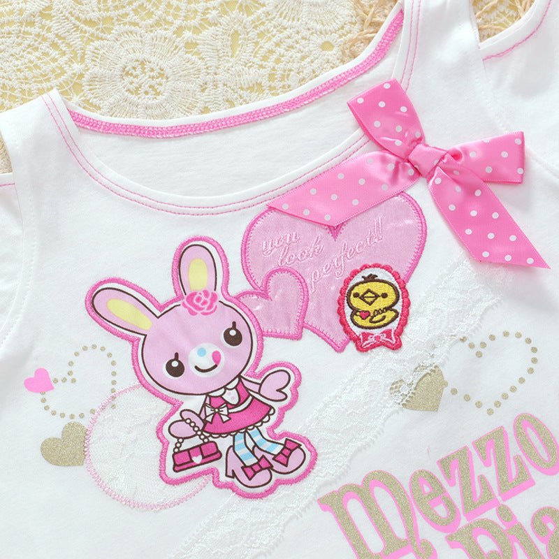 Children's Pianist Cute Short Sleeve Sweetheart Bow For Bunny Daughter Children's T-shirt