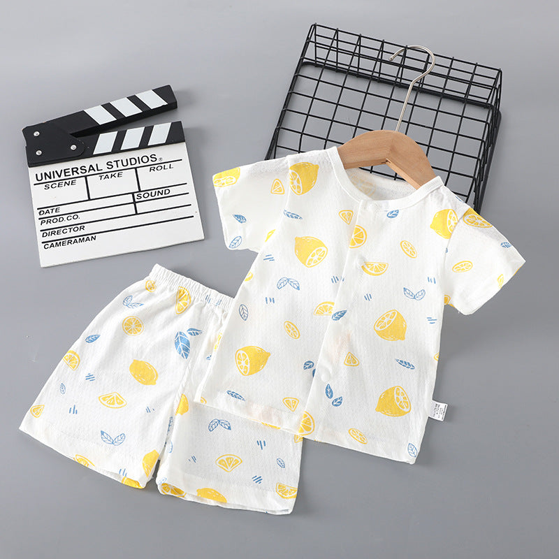 Summer Born Clothes Purified Cotton Thin Short Sleeve Two-piece Work Children's Suit
