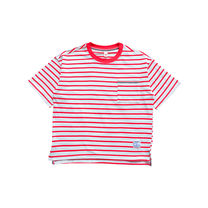 Men's & Children's Striped Short-sleeved Shirt Summer Medium Big Double Yarn Cotton Children's T-shirt