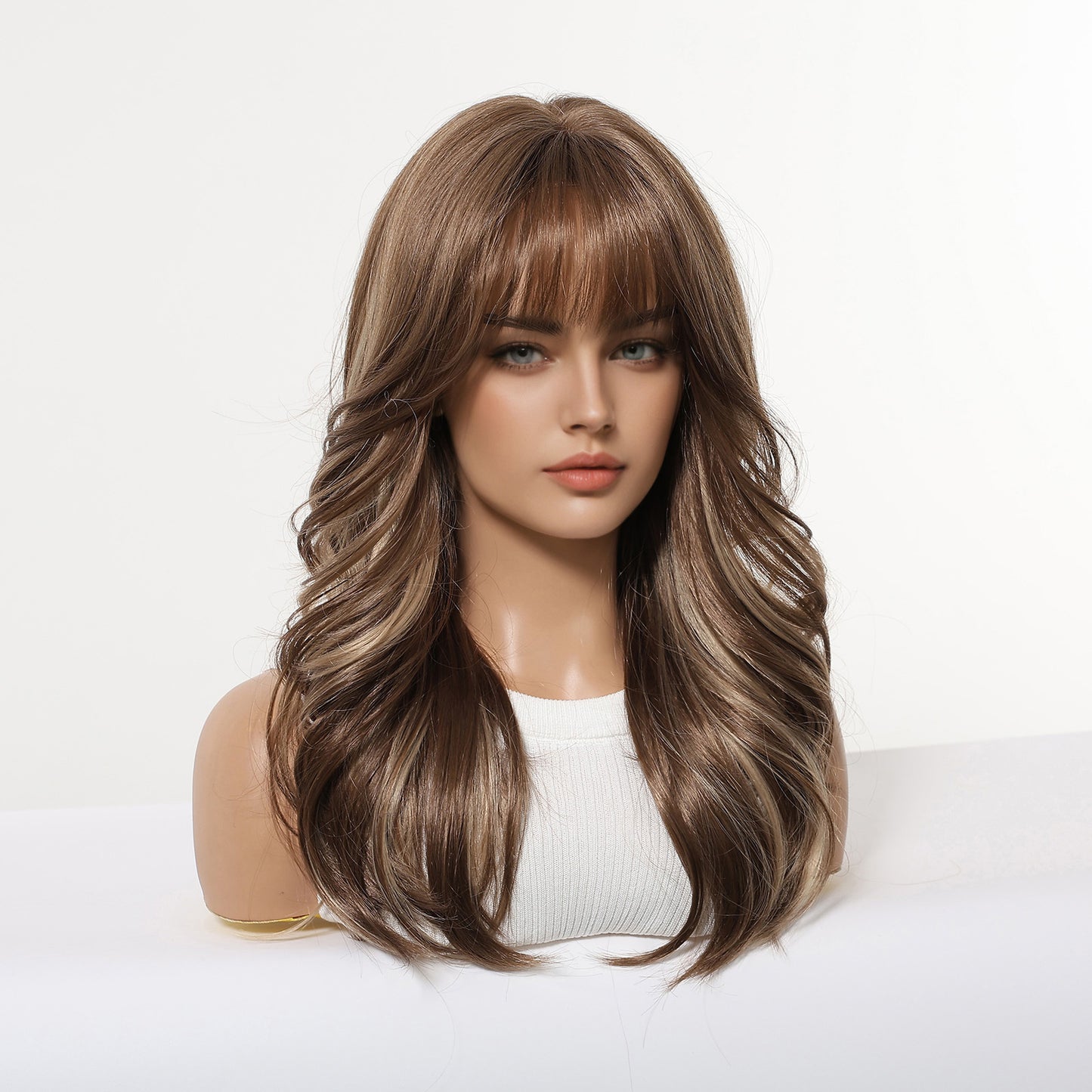 Mechanism Chemical Fiber Brown Hair Wave Straight Bangs Fluffy Natural Wig Long Curls