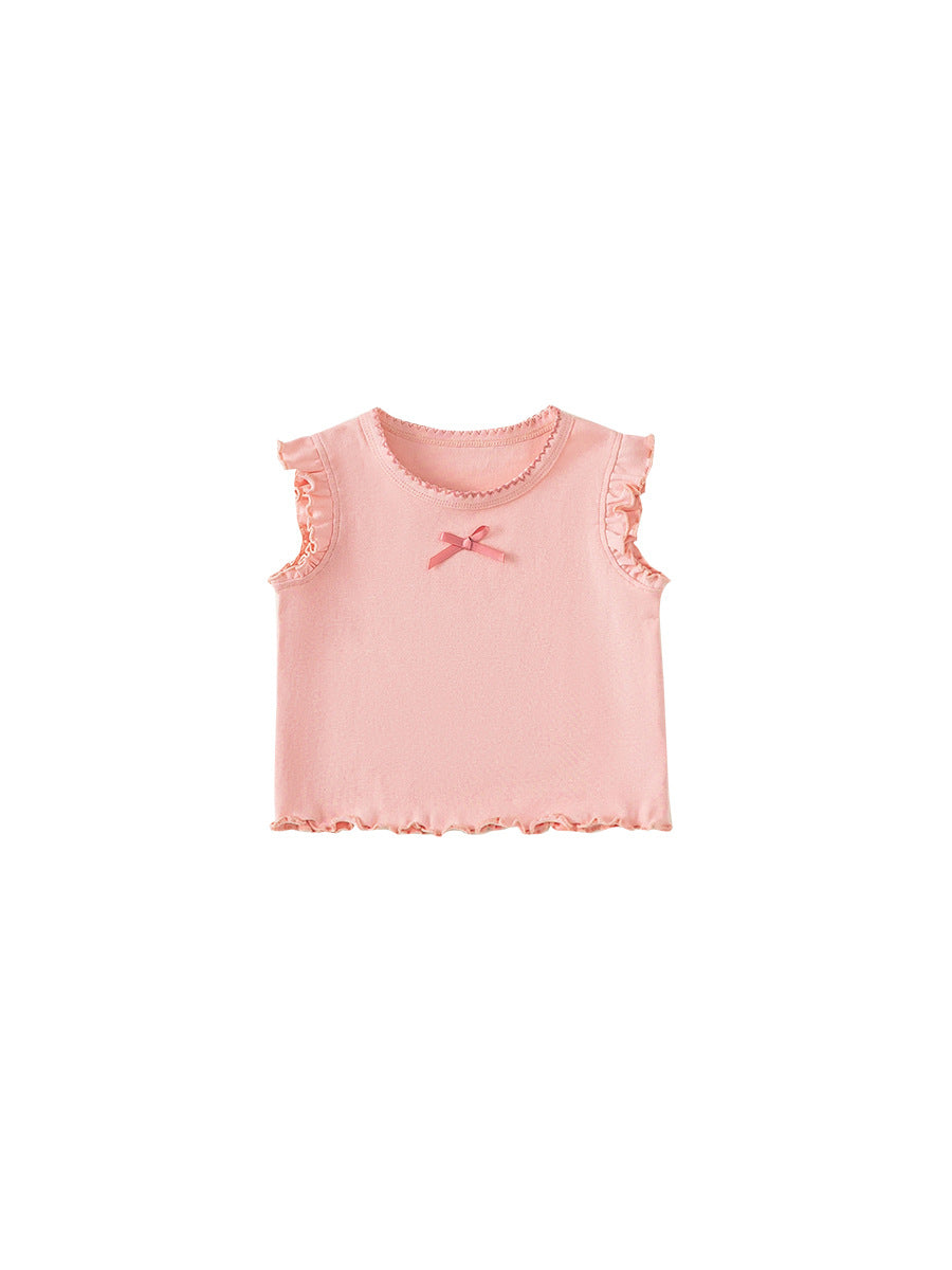Children's Clothing Summer Sleeveless Top Cuff Wooden Ear Simple Children's T-shirt
