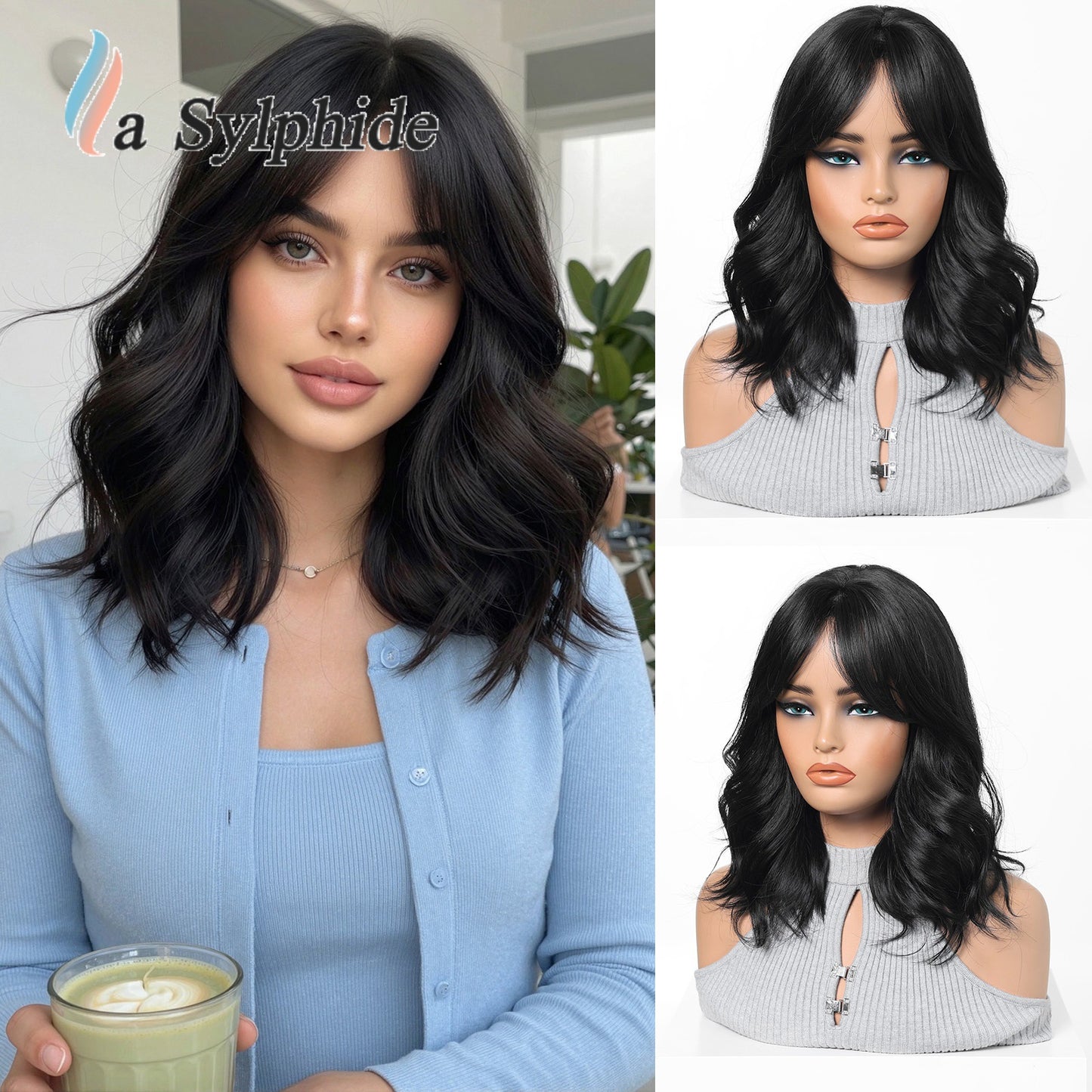 Female High Skull Top Fiber Rose Net Daily Wig Short Curly Hair