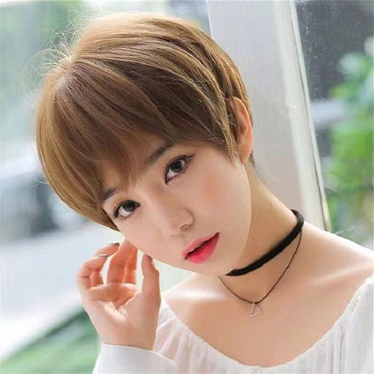 Female Cute Fashion Head Dyed Black Wig Short Straight Hair