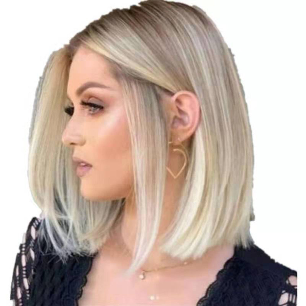 Durable Children's White Synthetic Wigs Female Wig Short Straight Hair