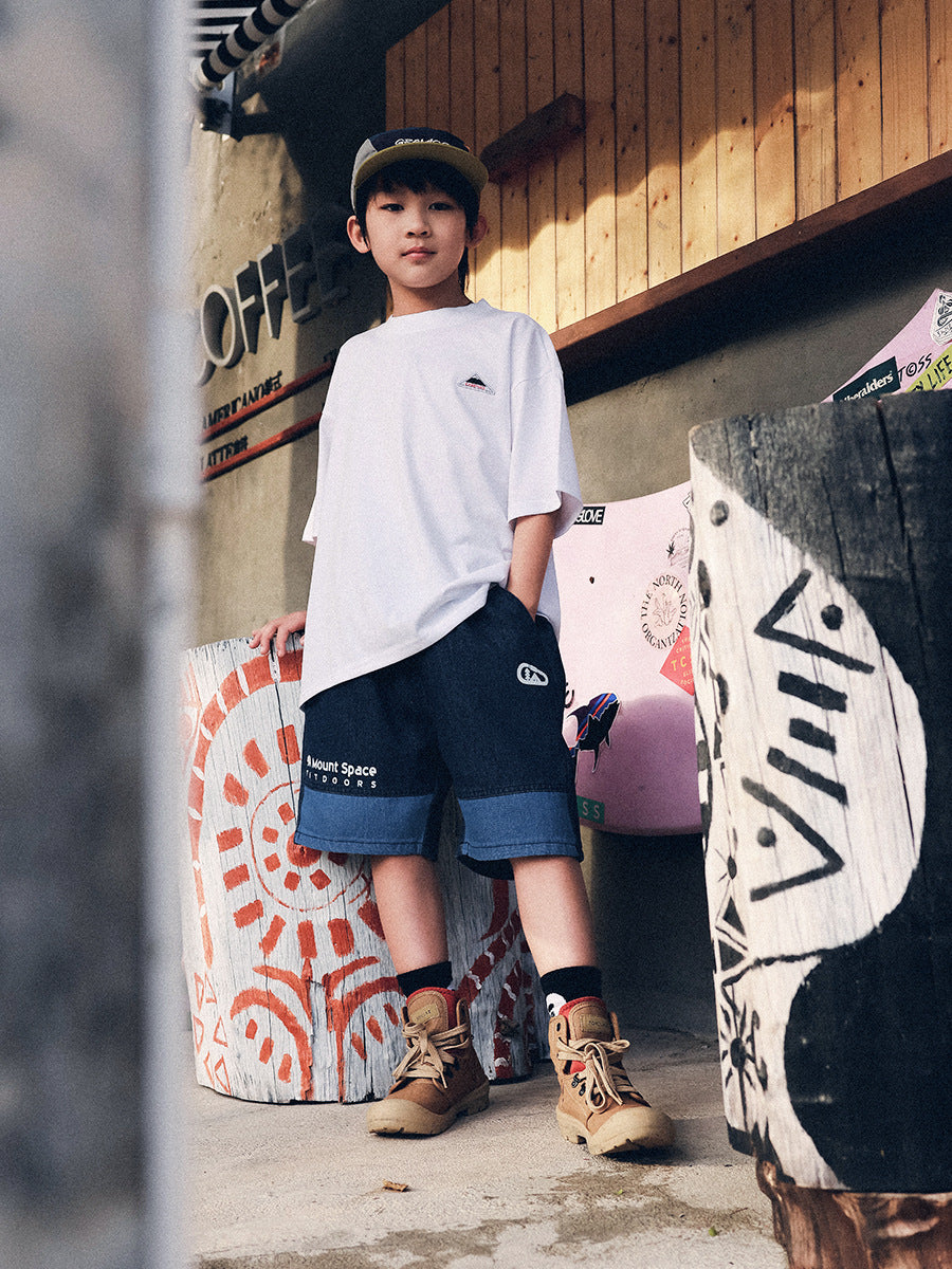 Children's Summer Color Contrast Patchwork Washable Denim Children's Pants