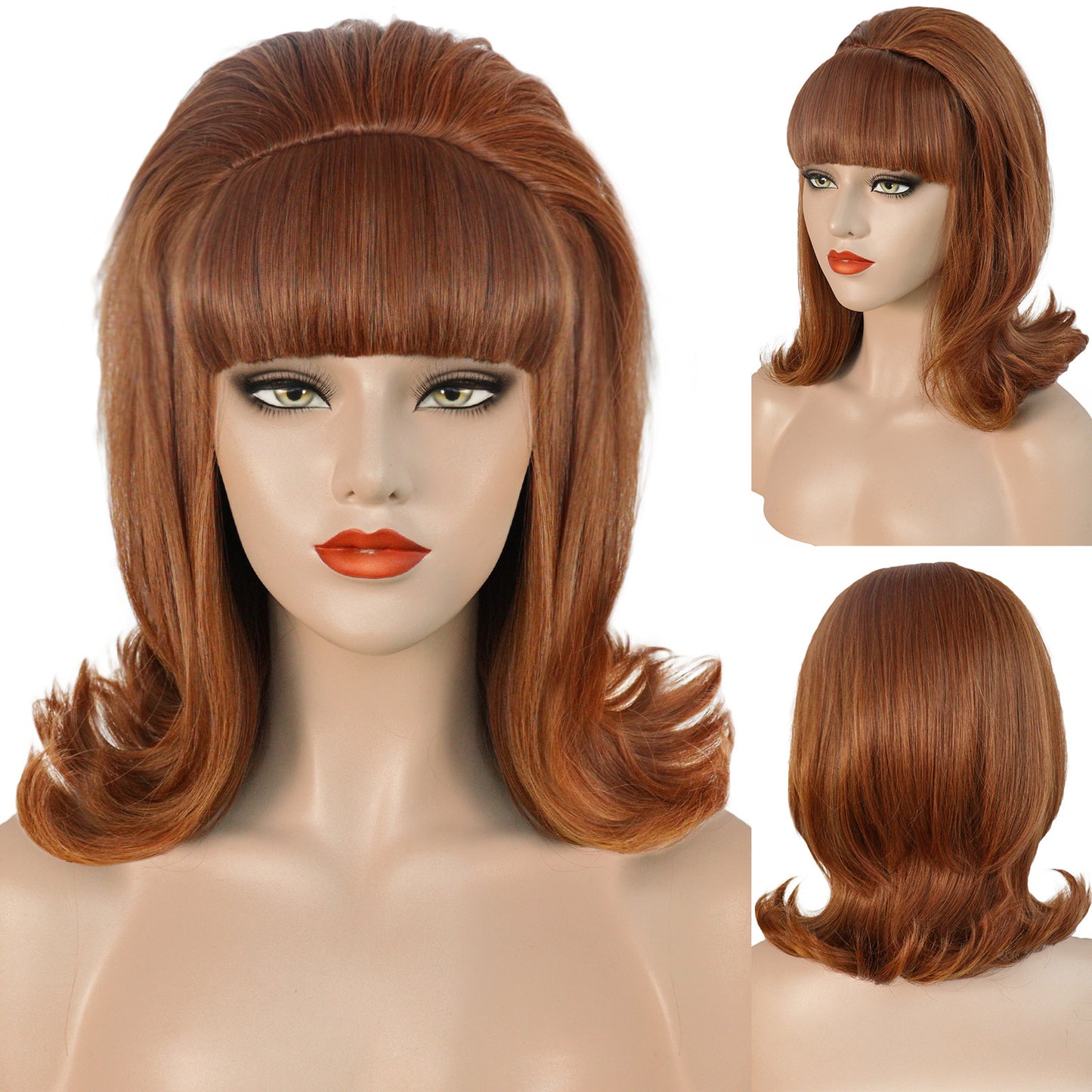 Women's Vintage Tall Hat For With Brown Wig Short Curly Hair