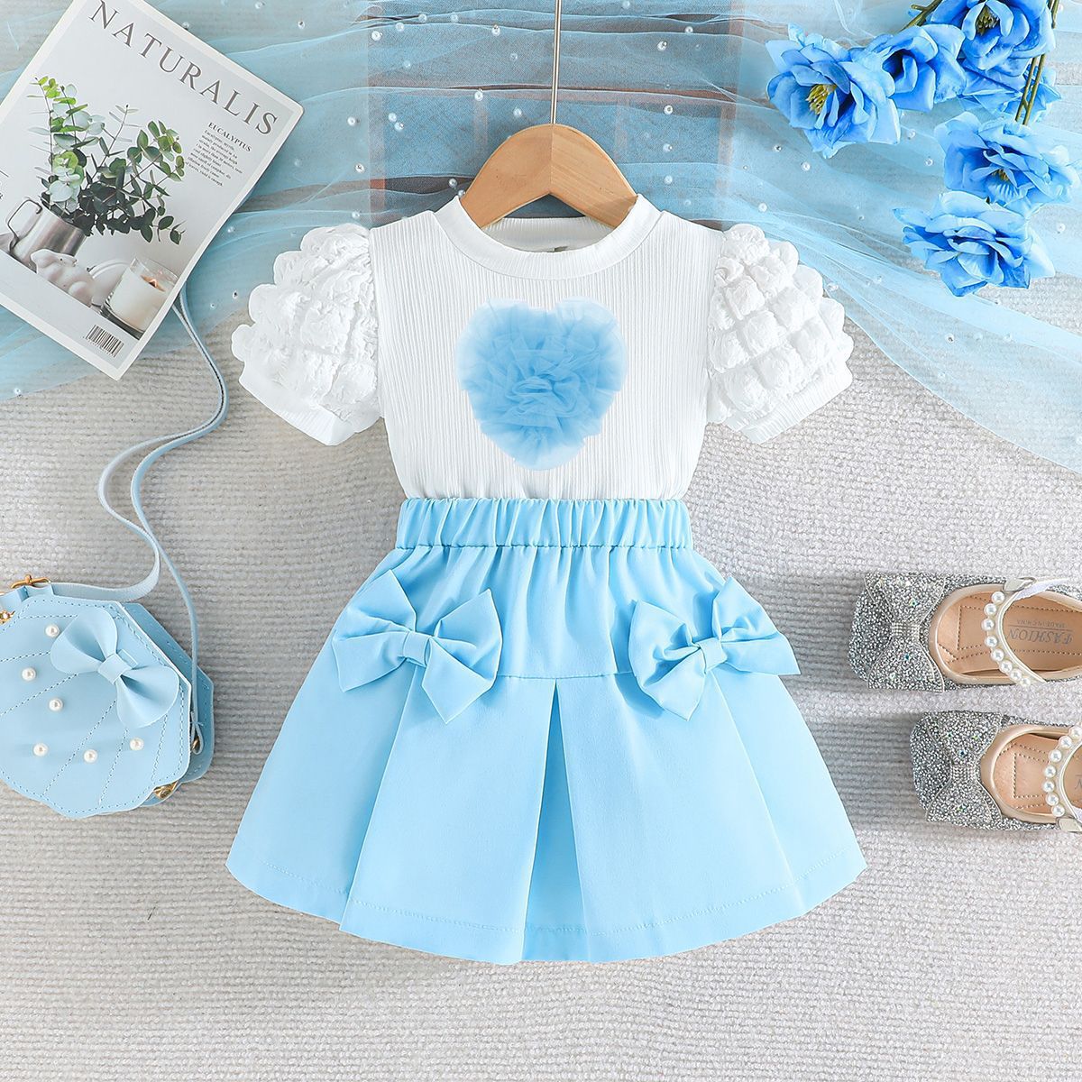 Puff Short Sleeve Coat Order Love Heart Bow Tie Children's Suit