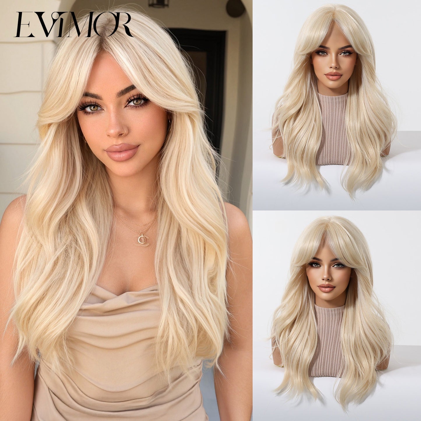 Gold Color Female Curly Hair Natural Fashion Big Wig Long Curls