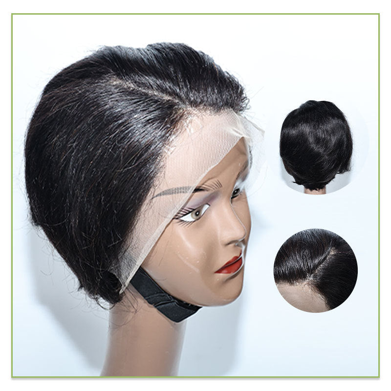 Full Black Head Natural Realistic Short Big Scalp Person Real Hair Wig
