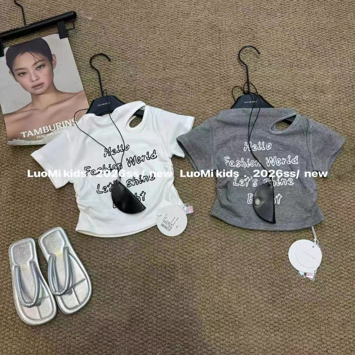Summer Clothing Short Sleeve Letter Printing With Small Bag Top Children's T-shirt
