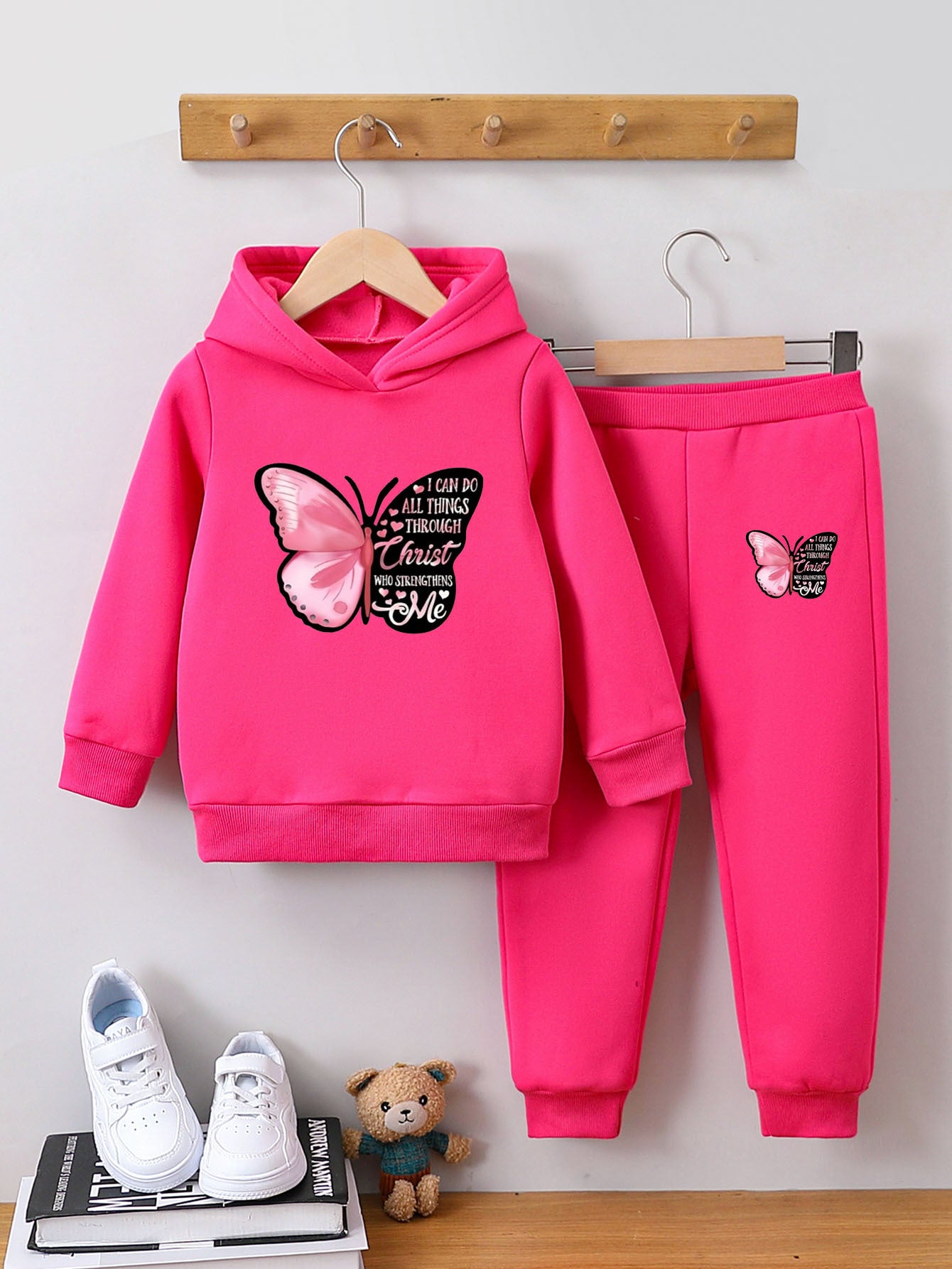 Children's Fashion Sweater Two-piece Cartoon Cute Brushed Butterflies Children's Suit