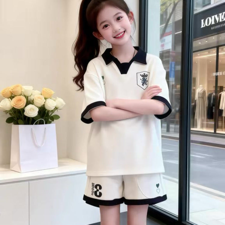 Children's Sports Preppy Style Summer Short-sleeved Shorts Wear Children's Suit