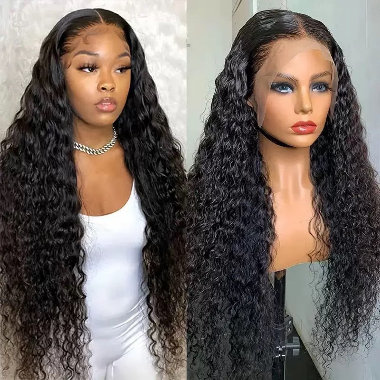 Processed Small Curly Hair Real Human Former Lace Head Cap Wig Long Curls