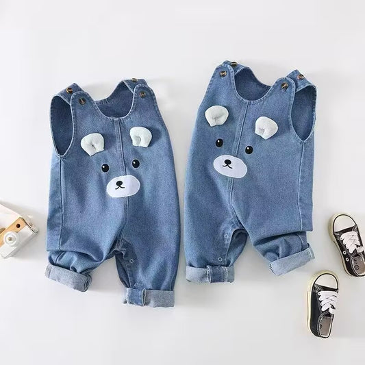 Denim Overalls Jumpsuit Sleeveless Super Cute Cartoon Western Style Trousers Children's Pants