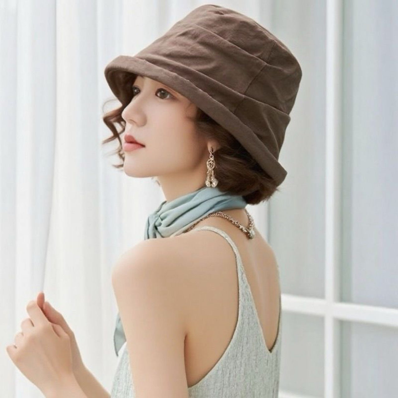 Summer Hat Integrated Bucket Sun Protection Shade Wig Short Curly Hair