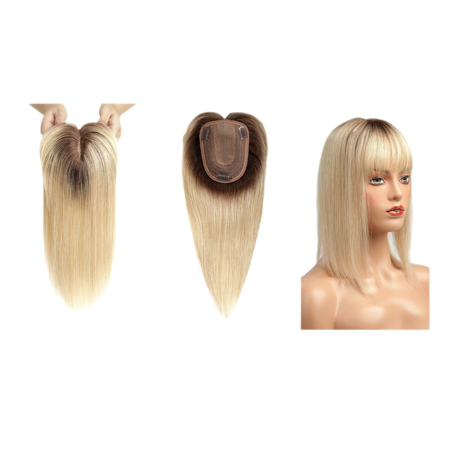 Women's Set One-piece Light Breathable Real Human Hair Gradient Gold Piece Wig